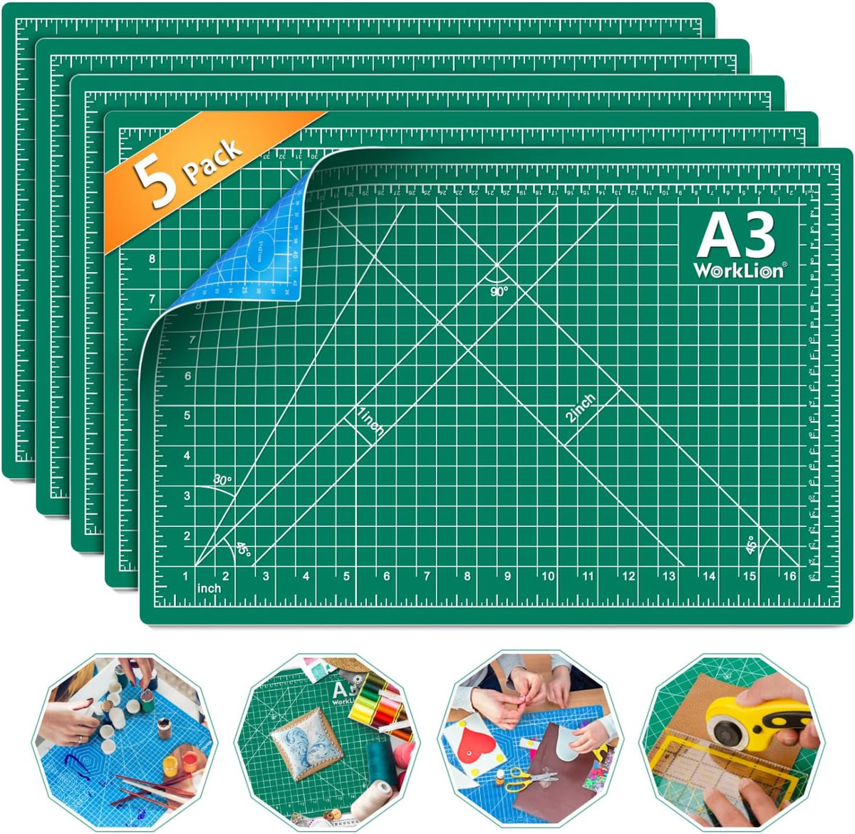 12" x 18" Art Self Healing PVC Cutting Mat, Double Sided, Gridded Rotary Cutting Board for Craft, Fabric, Quilting, Sewing, Scrapbooking Project……