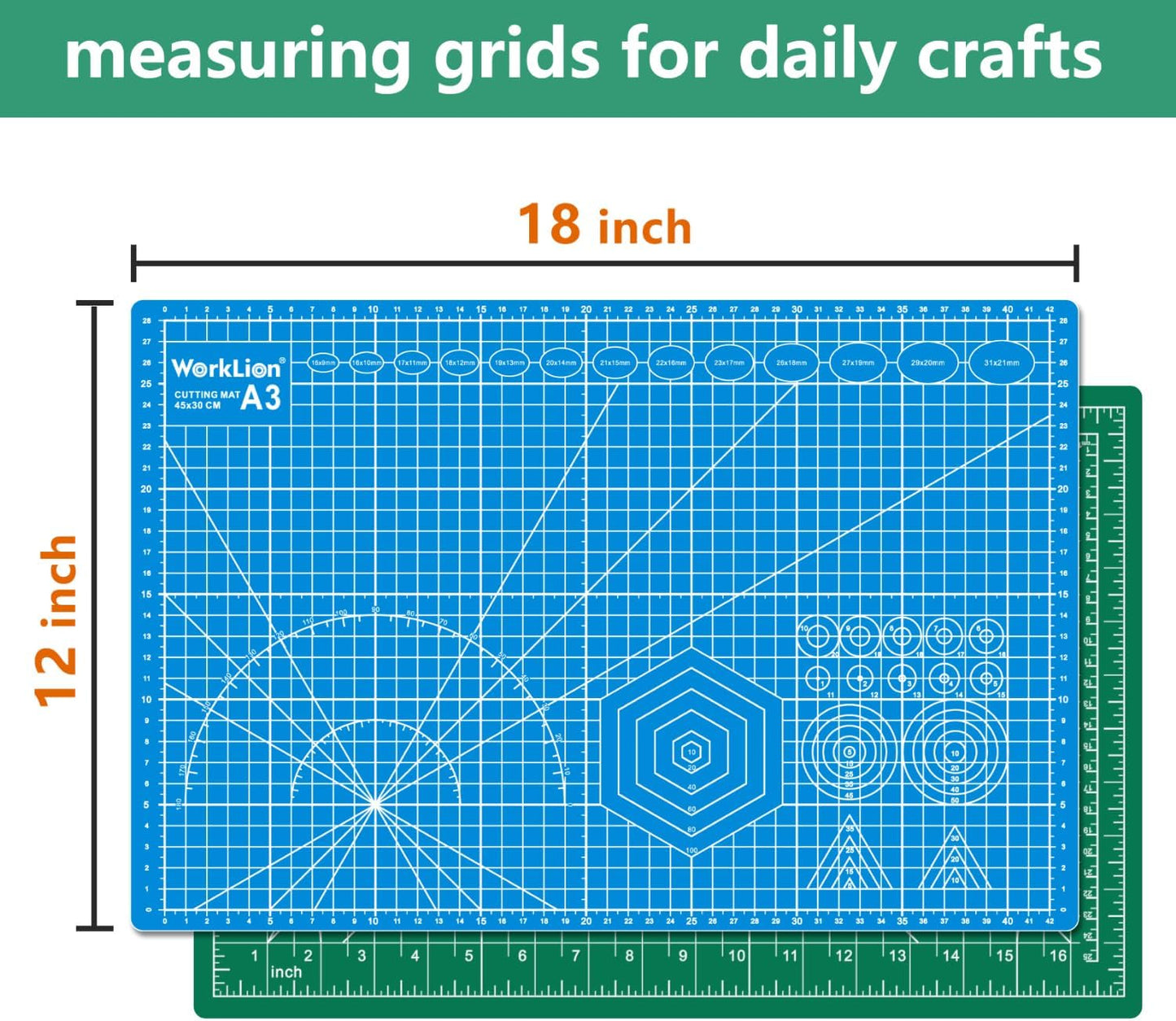 12" x 18" Art Self Healing PVC Cutting Mat, Double Sided, Gridded Rotary Cutting Board for Craft, Fabric, Quilting, Sewing, Scrapbooking Project……
