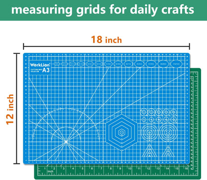 12" x 18" Art Self Healing PVC Cutting Mat, Double Sided, Gridded Rotary Cutting Board for Craft, Fabric, Quilting, Sewing, Scrapbooking Project……