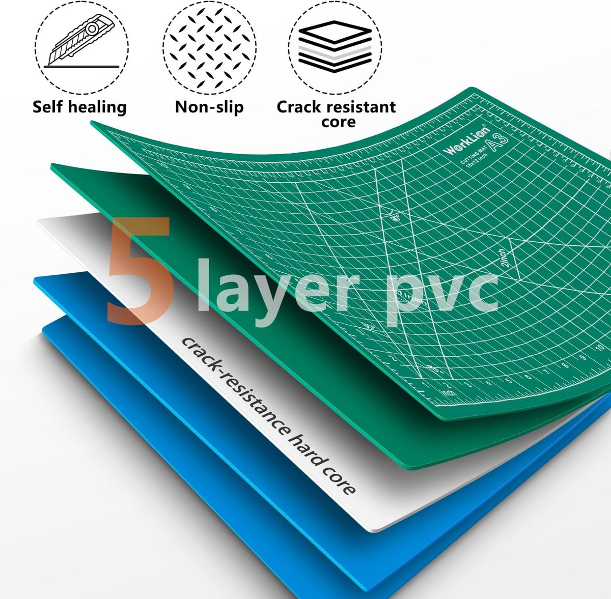 12" x 18" Art Self Healing PVC Cutting Mat, Double Sided, Gridded Rotary Cutting Board for Craft, Fabric, Quilting, Sewing, Scrapbooking Project……