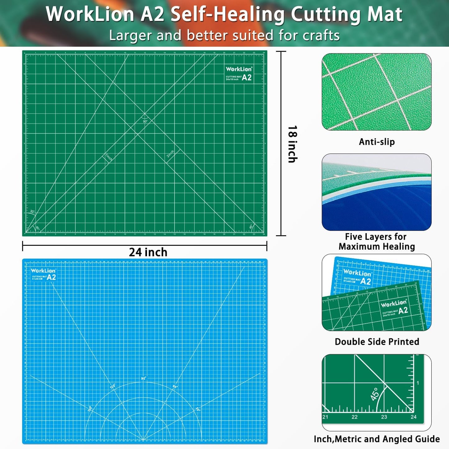 12" x 18" Art Self Healing PVC Cutting Mat, Double Sided, Gridded Rotary Cutting Board for Craft, Fabric, Quilting, Sewing, Scrapbooking Project……