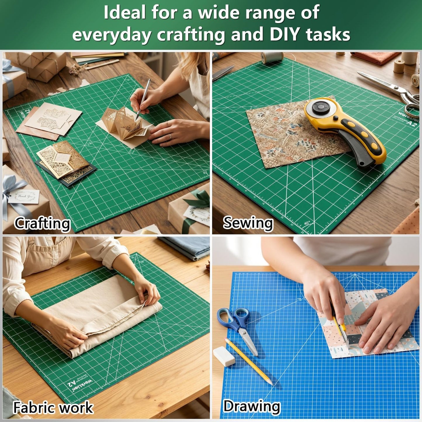 12" x 18" Art Self Healing PVC Cutting Mat, Double Sided, Gridded Rotary Cutting Board for Craft, Fabric, Quilting, Sewing, Scrapbooking Project……