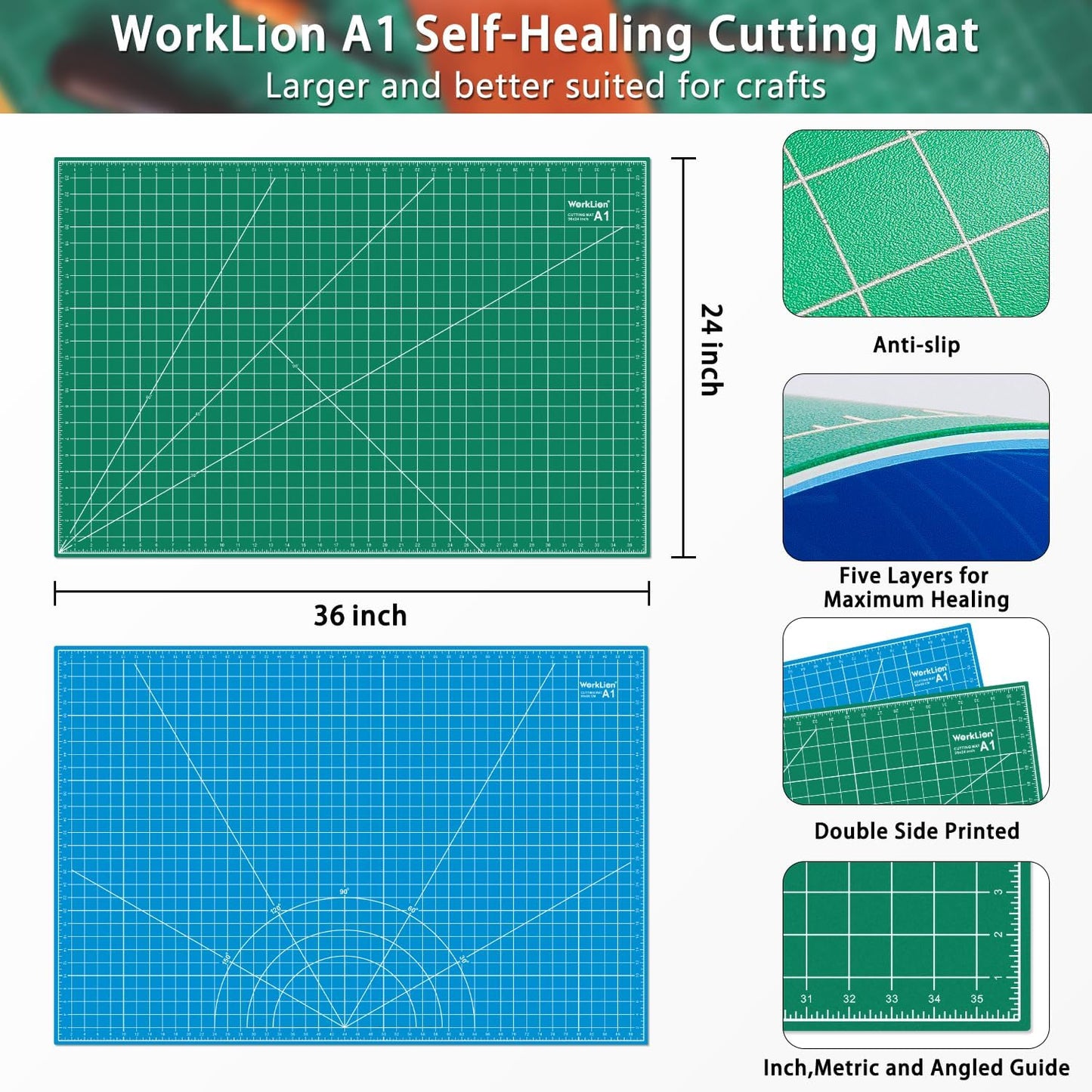 12" x 18" Art Self Healing PVC Cutting Mat, Double Sided, Gridded Rotary Cutting Board for Craft, Fabric, Quilting, Sewing, Scrapbooking Project……