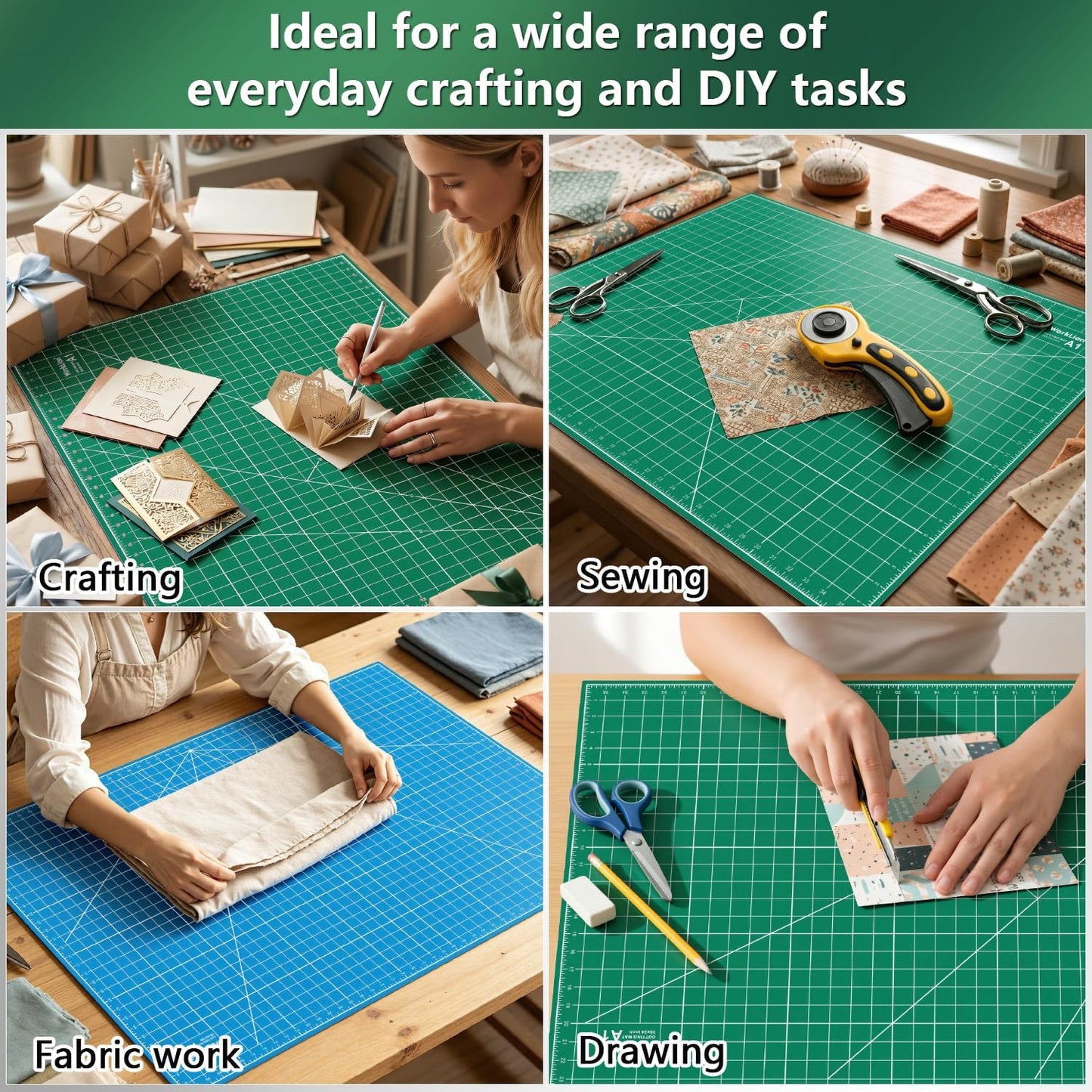 12" x 18" Art Self Healing PVC Cutting Mat, Double Sided, Gridded Rotary Cutting Board for Craft, Fabric, Quilting, Sewing, Scrapbooking Project……