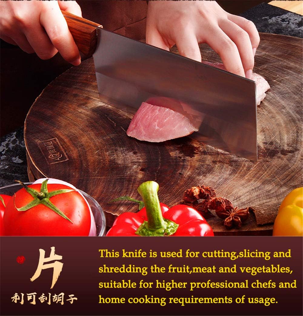 Cleaver Knife 7 Inch – Chinese Chef Knife with rosewood Handle, Vegetable Meat Cleaver Knife with case, Anti-rust Kitchen Knife for Cooking