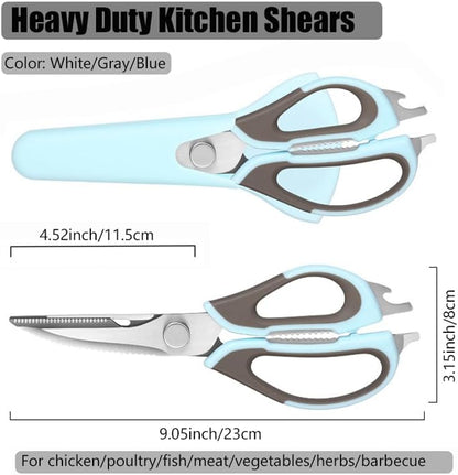 2 Pcs Heavy Duty Kitchen Shears for Food, Come Apart Design, Kitchen Scissors with Magnetic Holder, Stainless Steel Multi-function Food Cooking Magnetic Scissors for Fridge (White and Blue)