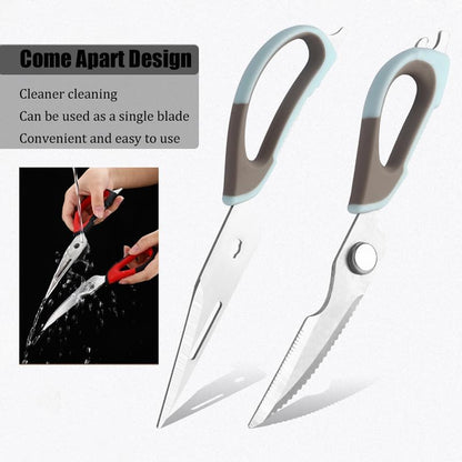 2 Pcs Heavy Duty Kitchen Shears for Food, Come Apart Design, Kitchen Scissors with Magnetic Holder, Stainless Steel Multi-function Food Cooking Magnetic Scissors for Fridge (White and Blue)