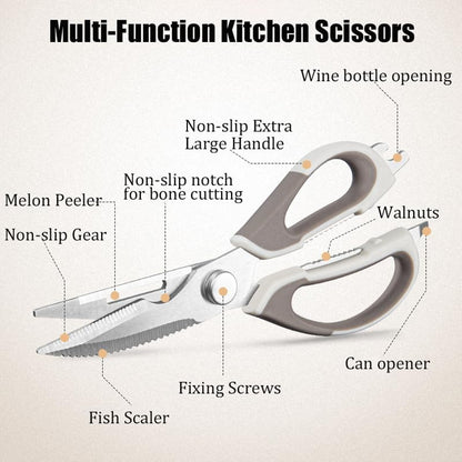 2 Pcs Heavy Duty Kitchen Shears for Food, Come Apart Design, Kitchen Scissors with Magnetic Holder, Stainless Steel Multi-function Food Cooking Magnetic Scissors for Fridge (White and Blue)