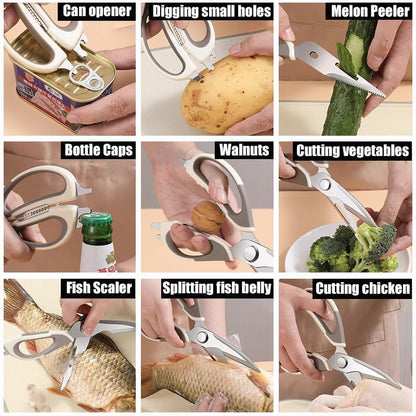 2 Pcs Heavy Duty Kitchen Shears for Food, Come Apart Design, Kitchen Scissors with Magnetic Holder, Stainless Steel Multi-function Food Cooking Magnetic Scissors for Fridge (White and Blue)