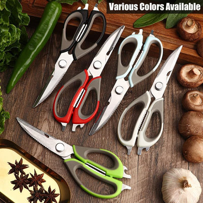 2 Pcs Heavy Duty Kitchen Shears for Food, Come Apart Design, Kitchen Scissors with Magnetic Holder, Stainless Steel Multi-function Food Cooking Magnetic Scissors for Fridge (White and Blue)