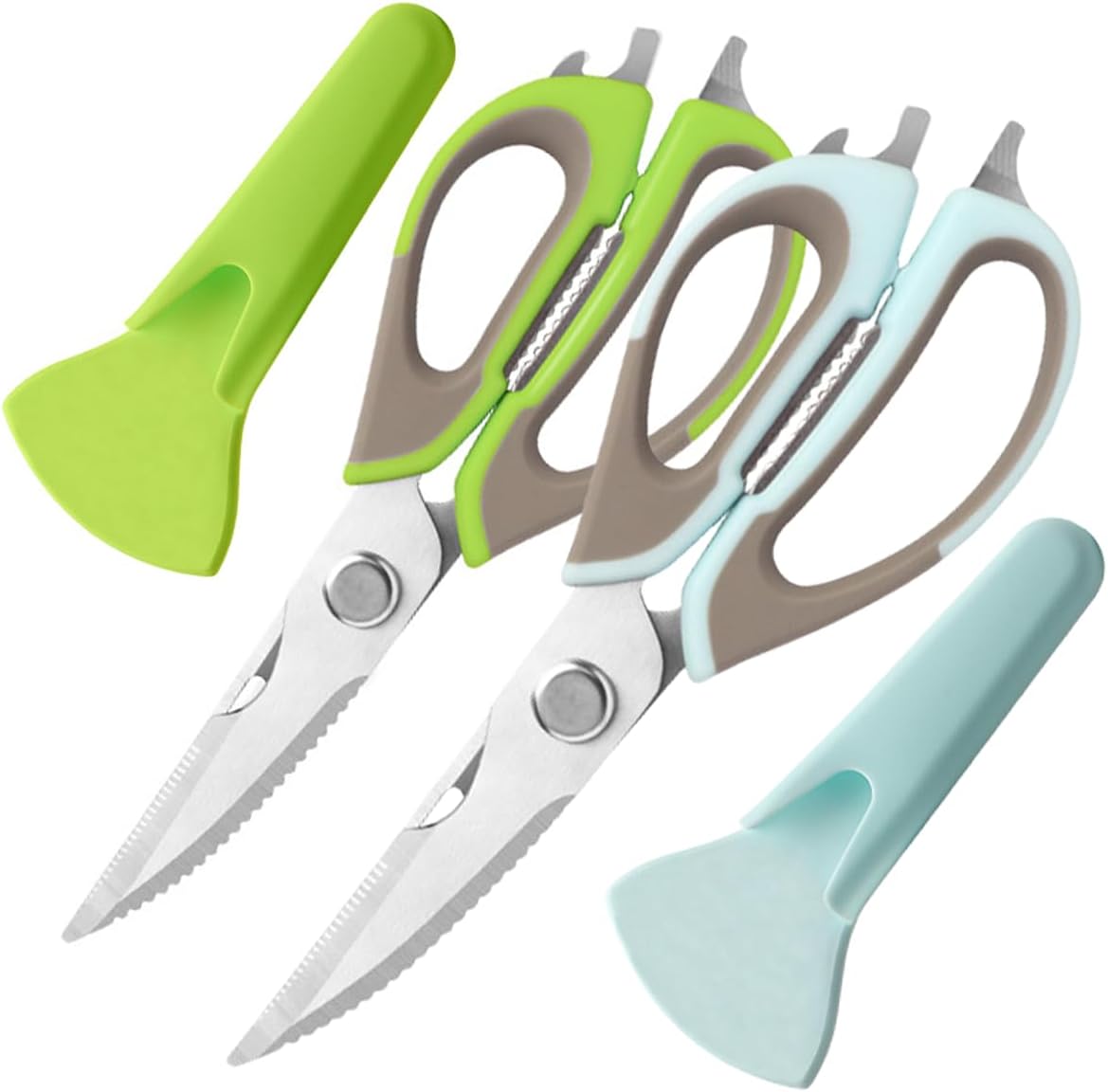 2 Pcs Heavy Duty Kitchen Shears for Food, Come Apart Design, Kitchen Scissors with Magnetic Holder, Stainless Steel Multi-function Food Cooking Magnetic Scissors for Fridge (White and Blue)