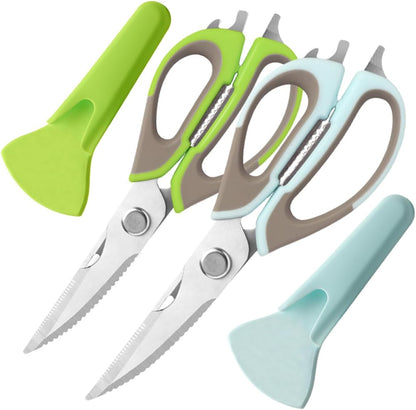 2 Pcs Heavy Duty Kitchen Shears for Food, Come Apart Design, Kitchen Scissors with Magnetic Holder, Stainless Steel Multi-function Food Cooking Magnetic Scissors for Fridge (White and Blue)