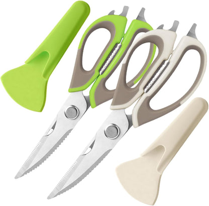 2 Pcs Heavy Duty Kitchen Shears for Food, Come Apart Design, Kitchen Scissors with Magnetic Holder, Stainless Steel Multi-function Food Cooking Magnetic Scissors for Fridge (White and Blue)