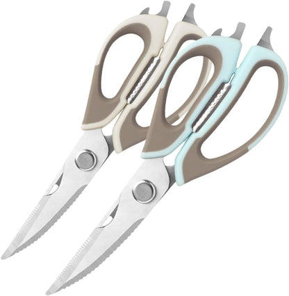 2 Pcs Heavy Duty Kitchen Shears for Food, Come Apart Design, Kitchen Scissors with Magnetic Holder, Stainless Steel Multi-function Food Cooking Magnetic Scissors for Fridge (White and Blue)