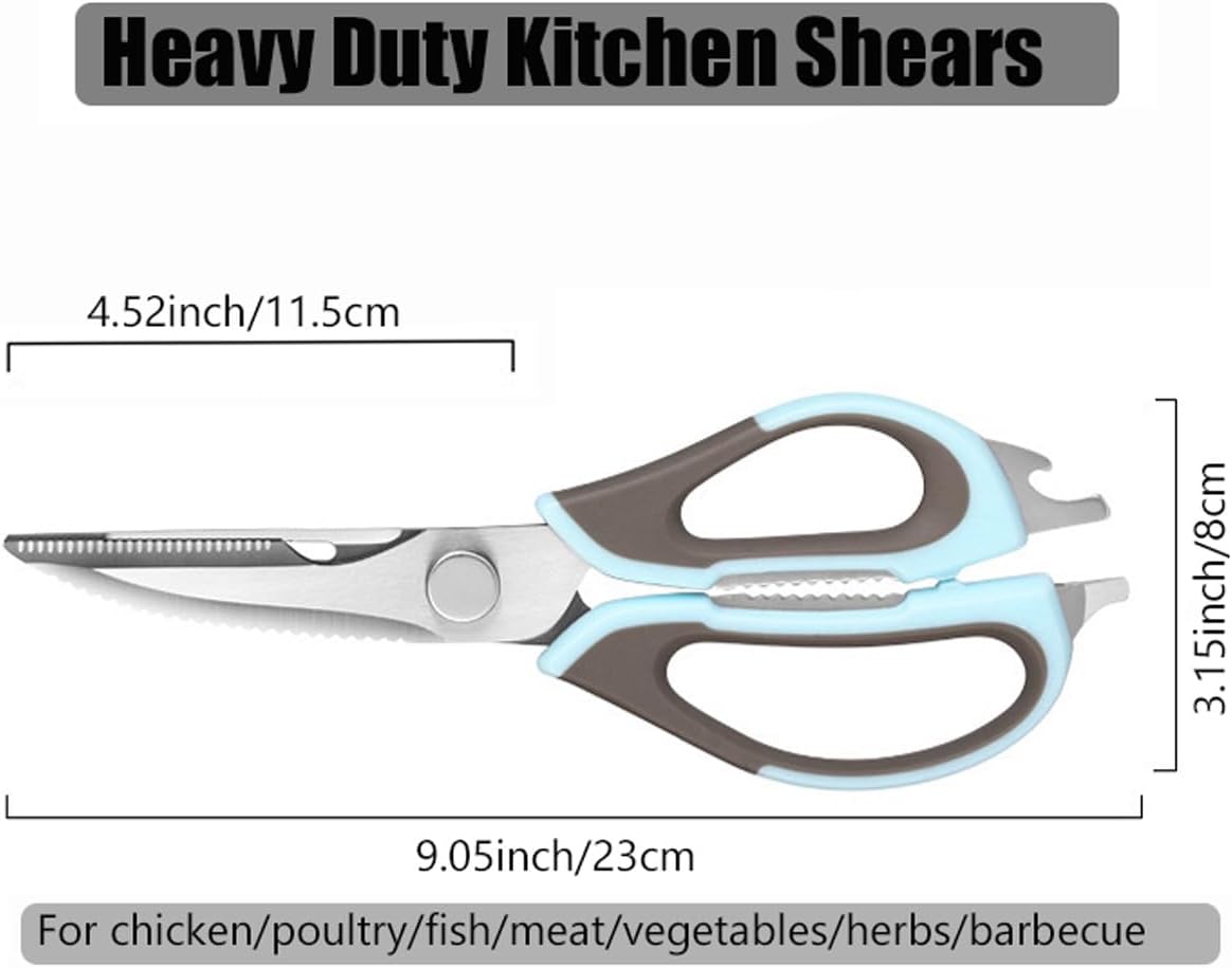 2 Pcs Heavy Duty Kitchen Shears for Food, Come Apart Design, Kitchen Scissors with Magnetic Holder, Stainless Steel Multi-function Food Cooking Magnetic Scissors for Fridge (White and Blue)