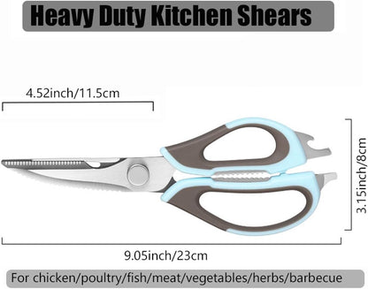 2 Pcs Heavy Duty Kitchen Shears for Food, Come Apart Design, Kitchen Scissors with Magnetic Holder, Stainless Steel Multi-function Food Cooking Magnetic Scissors for Fridge (White and Blue)