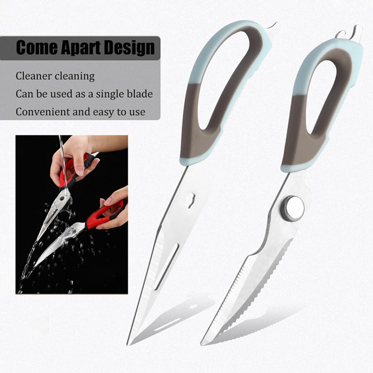 2 Pcs Heavy Duty Kitchen Shears for Food, Come Apart Design, Kitchen Scissors with Magnetic Holder, Stainless Steel Multi-function Food Cooking Magnetic Scissors for Fridge (White and Blue)