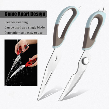 2 Pcs Heavy Duty Kitchen Shears for Food, Come Apart Design, Kitchen Scissors with Magnetic Holder, Stainless Steel Multi-function Food Cooking Magnetic Scissors for Fridge (White and Blue)