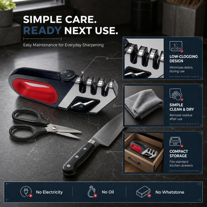 Knife Sharpener for Kitchen Knives - Adjustable Angle Manual Sharpener | 3-Stage Sharpening System for Knives & Scissors, Adjustable Angle Control, Ergonomic Handle & Non-Slip Base