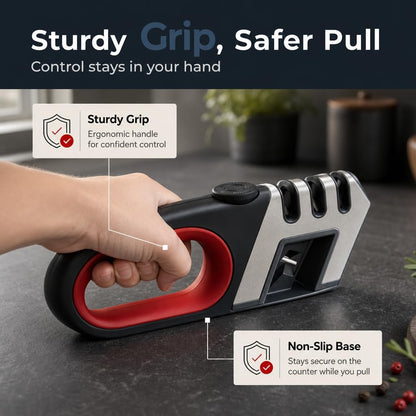 Knife Sharpener for Kitchen Knives - Adjustable Angle Manual Sharpener | 3-Stage Sharpening System for Knives & Scissors, Adjustable Angle Control, Ergonomic Handle & Non-Slip Base