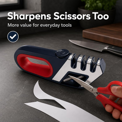Knife Sharpener for Kitchen Knives - Adjustable Angle Manual Sharpener | 3-Stage Sharpening System for Knives & Scissors, Adjustable Angle Control, Ergonomic Handle & Non-Slip Base
