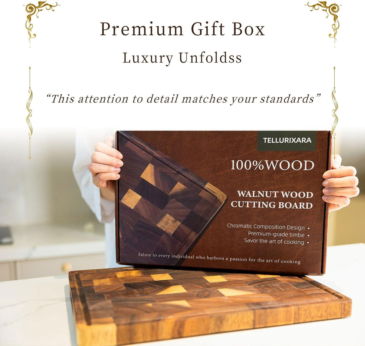 Wood Cutting Board for Kitchen,Walnut Chopping Board with Gift Box,Butcher Block Cutting Board with Juice Grooves & Handles,15.8"x11"x1"