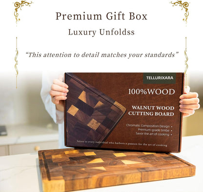 Wood Cutting Board for Kitchen,Walnut Chopping Board with Gift Box,Butcher Block Cutting Board with Juice Grooves & Handles,15.8"x11"x1"