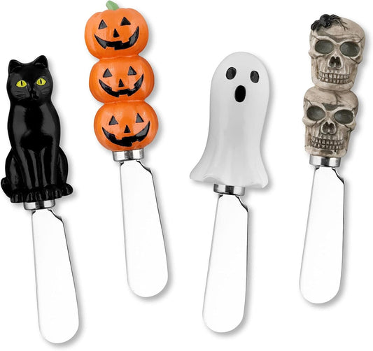 Cheese and Butter Spreader Knives Halloween Decor 8-Piece Hand Painted Resin Handle with Stainless Steel Blade Multipurpose Cheese Spreader set (Halloween Set)