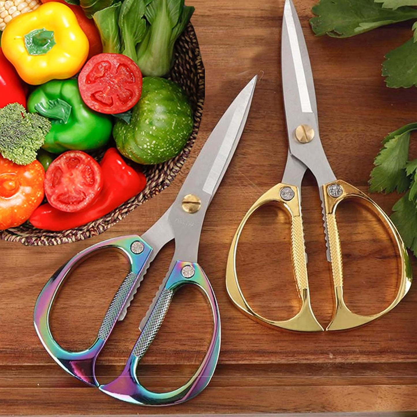 Stainless Steel Kitchen Shears - 2-Pack Heavy Duty All-Purpose Meat Scissors for Poultry, Cooking & Food Preparation