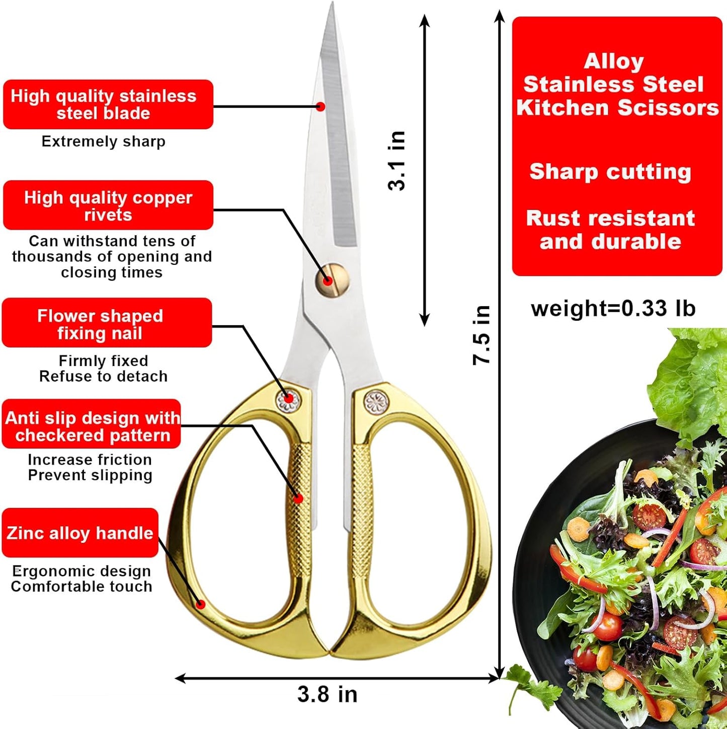 Stainless Steel Kitchen Shears - 2-Pack Heavy Duty All-Purpose Meat Scissors for Poultry, Cooking & Food Preparation