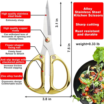 Stainless Steel Kitchen Shears - 2-Pack Heavy Duty All-Purpose Meat Scissors for Poultry, Cooking & Food Preparation