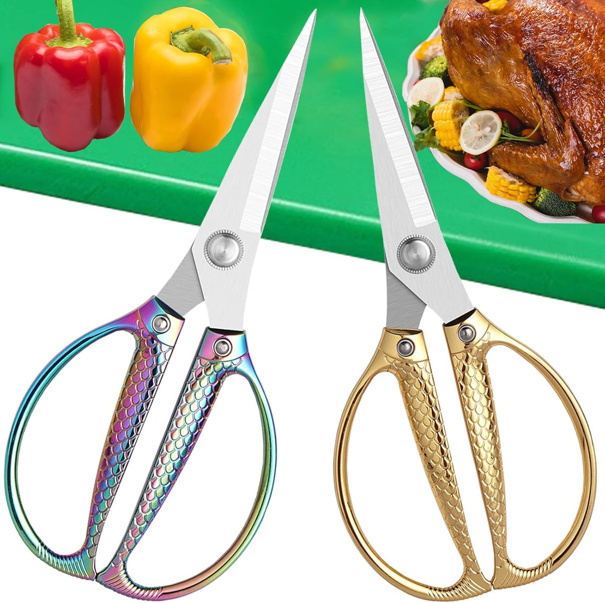 Stainless Steel Kitchen Shears - 2-Pack Heavy Duty All-Purpose Meat Scissors for Poultry, Cooking & Food Preparation