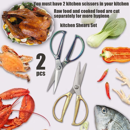 Stainless Steel Kitchen Shears - 2-Pack Heavy Duty All-Purpose Meat Scissors for Poultry, Cooking & Food Preparation