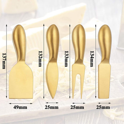 4 Pcs Gold Cheese Knives Set Stainless Steel Knife for Charcuterie
