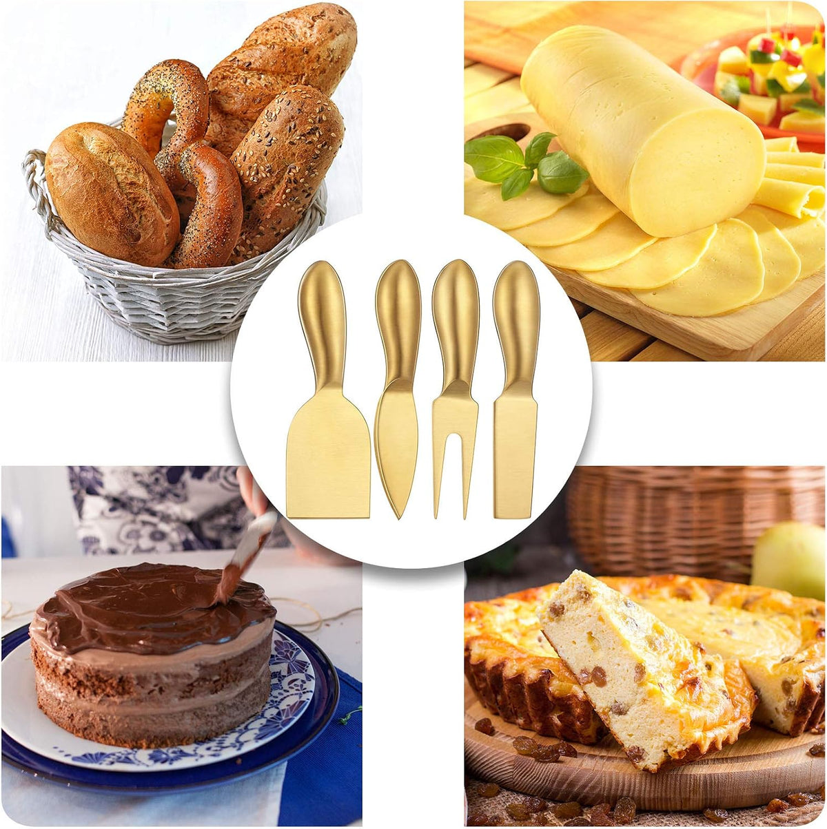 4 Pcs Gold Cheese Knives Set Stainless Steel Knife for Charcuterie