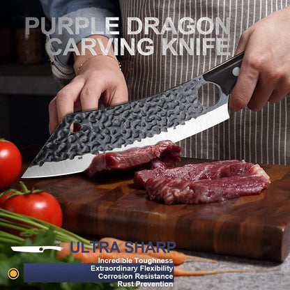 Kitchen Knife 8 Inch Ultra Sharp Japanese Butcher Knife | Hand Forged Blade, Ergonomic Wooden Handle, Gift Box, Finger Hole, for Meat Cleaver Vegetable Cutting