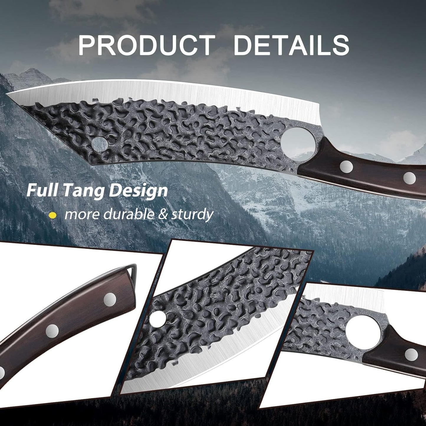 Kitchen Knife 8 Inch Ultra Sharp Japanese Butcher Knife | Hand Forged Blade, Ergonomic Wooden Handle, Gift Box, Finger Hole, for Meat Cleaver Vegetable Cutting