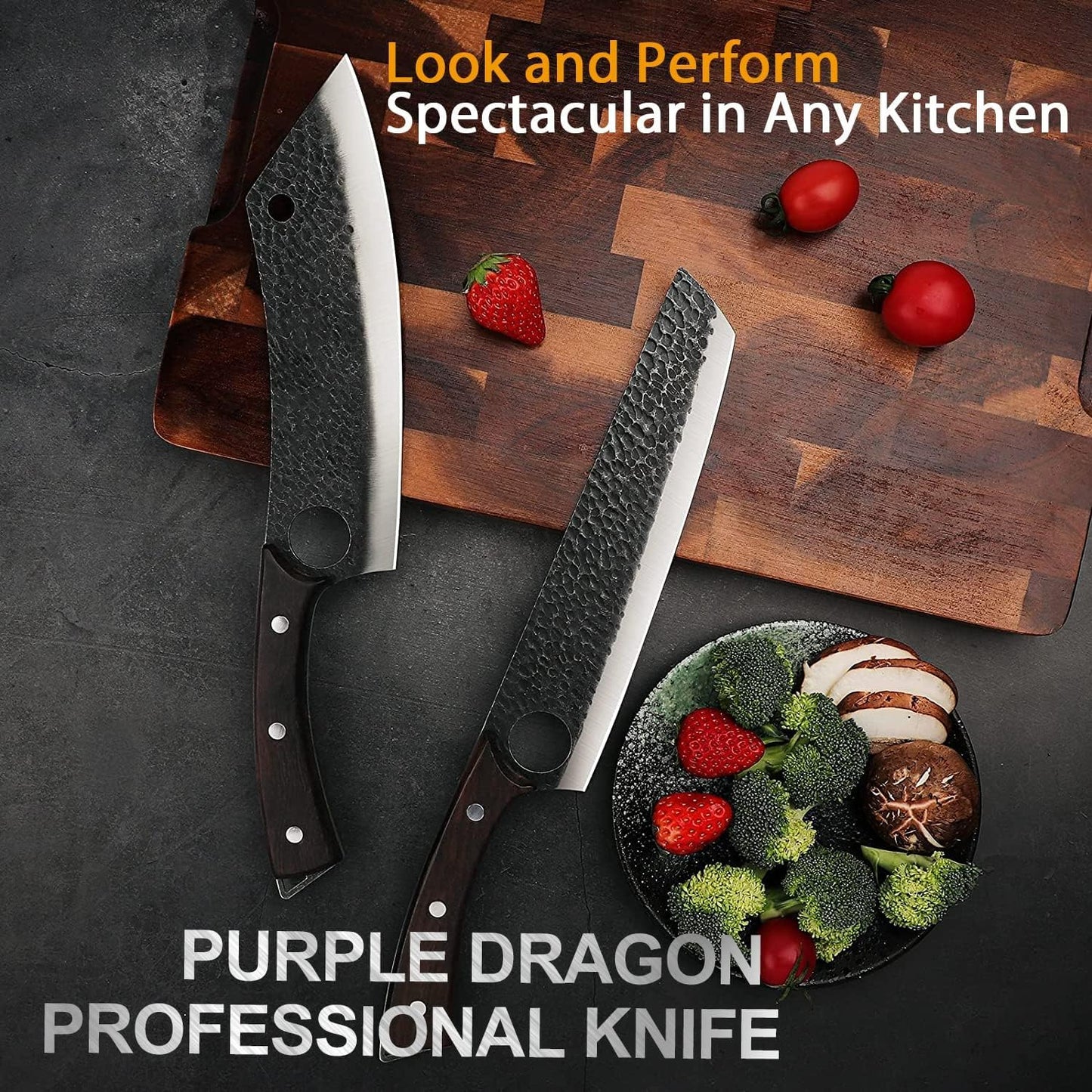 Kitchen Knife 8 Inch Ultra Sharp Japanese Butcher Knife | Hand Forged Blade, Ergonomic Wooden Handle, Gift Box, Finger Hole, for Meat Cleaver Vegetable Cutting