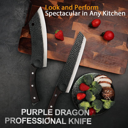 Kitchen Knife 8 Inch Ultra Sharp Japanese Butcher Knife | Hand Forged Blade, Ergonomic Wooden Handle, Gift Box, Finger Hole, for Meat Cleaver Vegetable Cutting