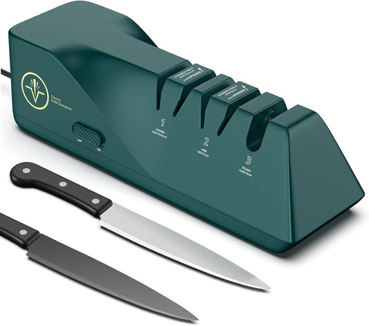 Knife Sharpener, Electric, Diamond Abrasives | Stainless Steel and Ceramic Knives, Dust Collection Box, Quick Sharpening, Polishing