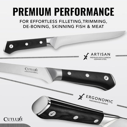 Boning Knife, 6" Razor Sharp Fillet Knife for Meat Cutting | High Carbon German Steel, Full Tang Ergonomic Handle – Deboning & Trimming, Grilling Gift for Men