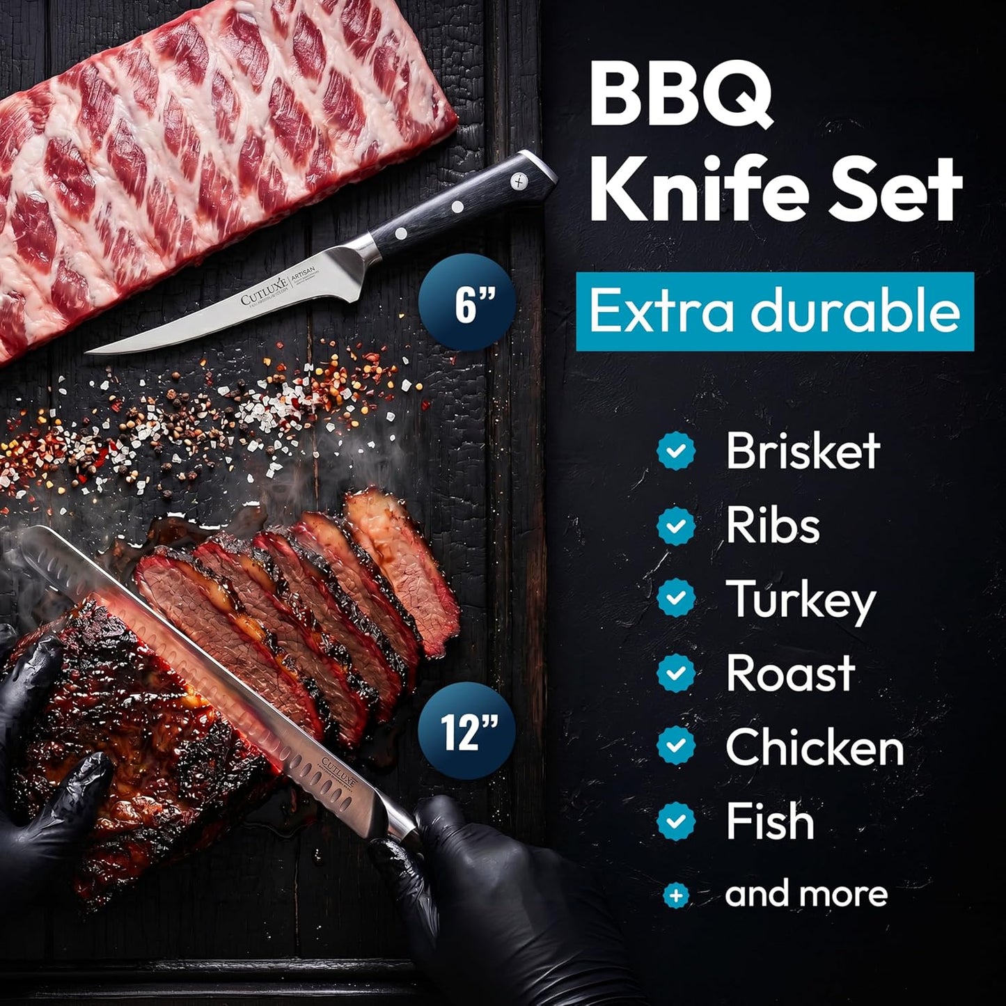 Boning Knife, 6" Razor Sharp Fillet Knife for Meat Cutting | High Carbon German Steel, Full Tang Ergonomic Handle – Deboning & Trimming, Grilling Gift for Men