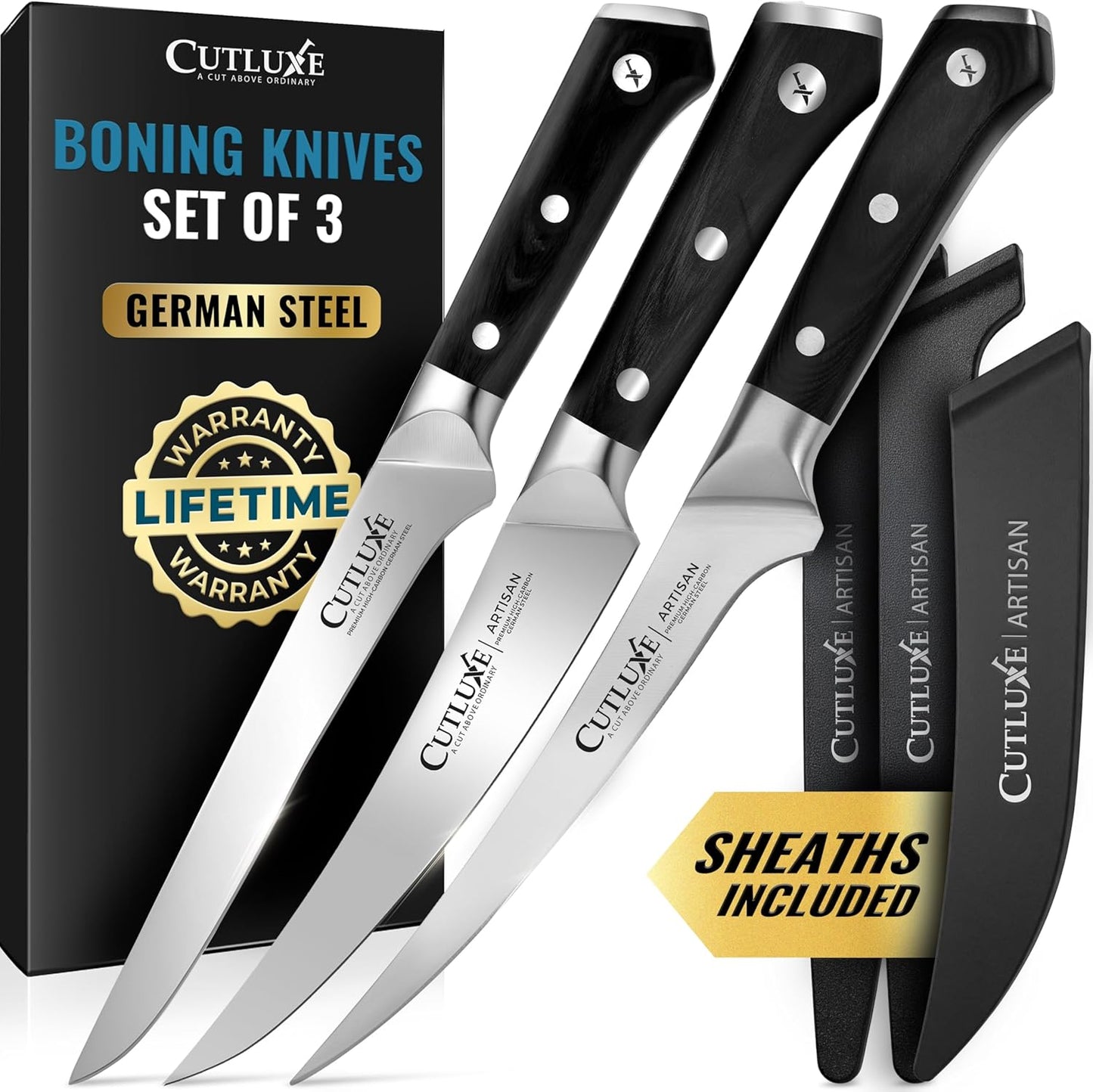 Boning Knife, 6" Razor Sharp Fillet Knife for Meat Cutting | High Carbon German Steel, Full Tang Ergonomic Handle – Deboning & Trimming, Grilling Gift for Men