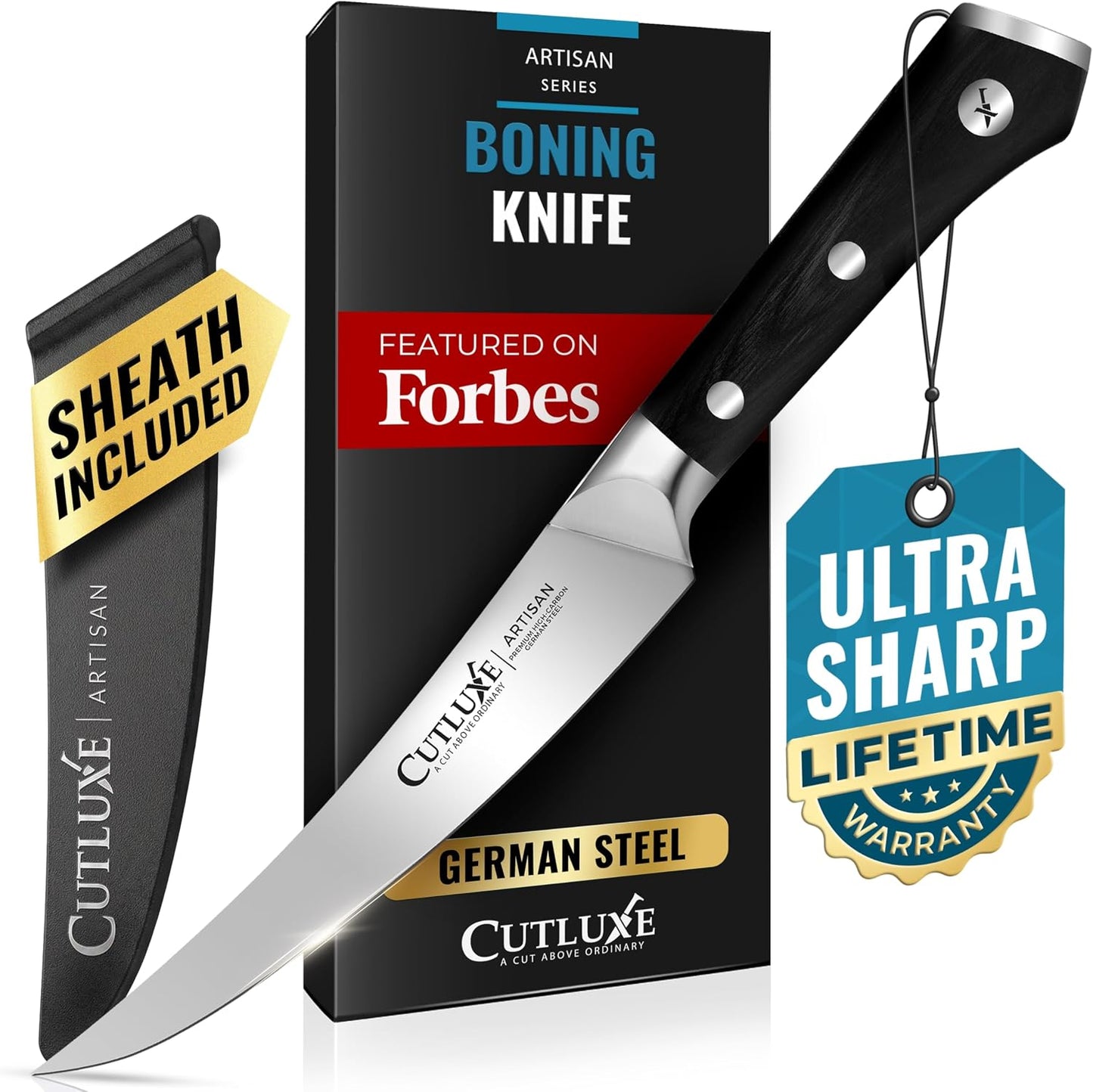 Boning Knife, 6" Razor Sharp Fillet Knife for Meat Cutting | High Carbon German Steel, Full Tang Ergonomic Handle – Deboning & Trimming, Grilling Gift for Men