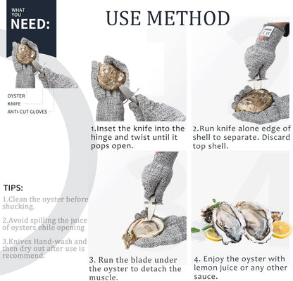 Oyster Shucking Knife Pakka Wood Handle Oyster Shucker Opener Tool with Full Tang Blade, 2Knives+ Leather Sheath+Cut Resistant Gloves