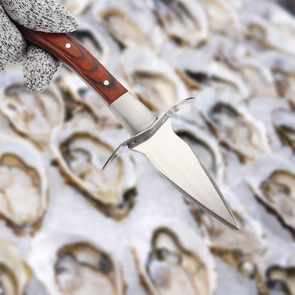Oyster Shucking Knife Pakka Wood Handle Oyster Shucker Opener Tool with Full Tang Blade, 2Knives+ Leather Sheath+Cut Resistant Gloves