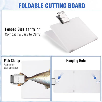 4-Piece Fish Fillet Set, Cleaning Kit | 7" Fillet Knife, ANSI A7 Cut Resistant Gloves, Foldable Fish Board with Clamp, Knife Sharpener, for Easy Cleaning, Cutting
