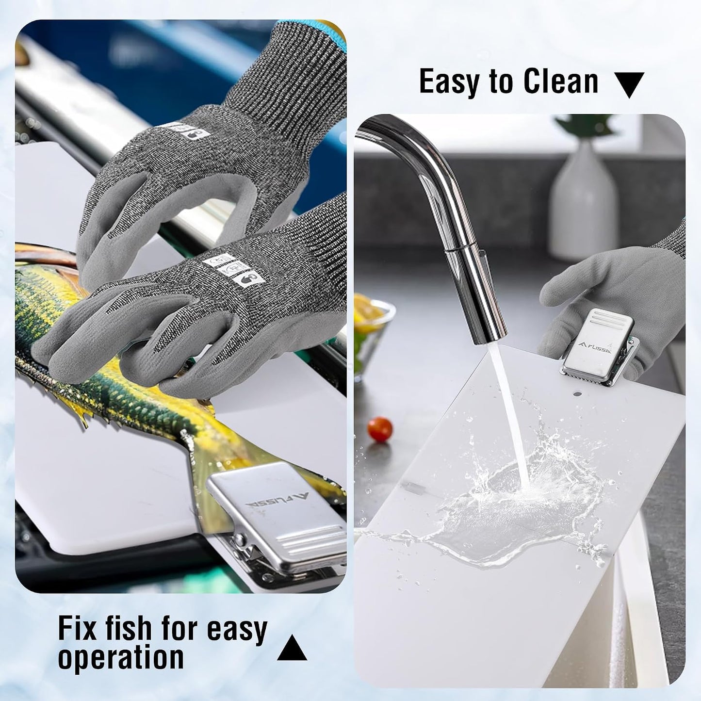 4-Piece Fish Fillet Set, Cleaning Kit | 7" Fillet Knife, ANSI A7 Cut Resistant Gloves, Foldable Fish Board with Clamp, Knife Sharpener, for Easy Cleaning, Cutting