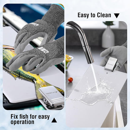 4-Piece Fish Fillet Set, Cleaning Kit | 7" Fillet Knife, ANSI A7 Cut Resistant Gloves, Foldable Fish Board with Clamp, Knife Sharpener, for Easy Cleaning, Cutting
