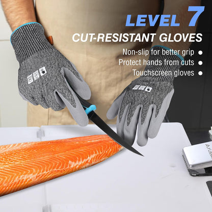 4-Piece Fish Fillet Set, Cleaning Kit | 7" Fillet Knife, ANSI A7 Cut Resistant Gloves, Foldable Fish Board with Clamp, Knife Sharpener, for Easy Cleaning, Cutting
